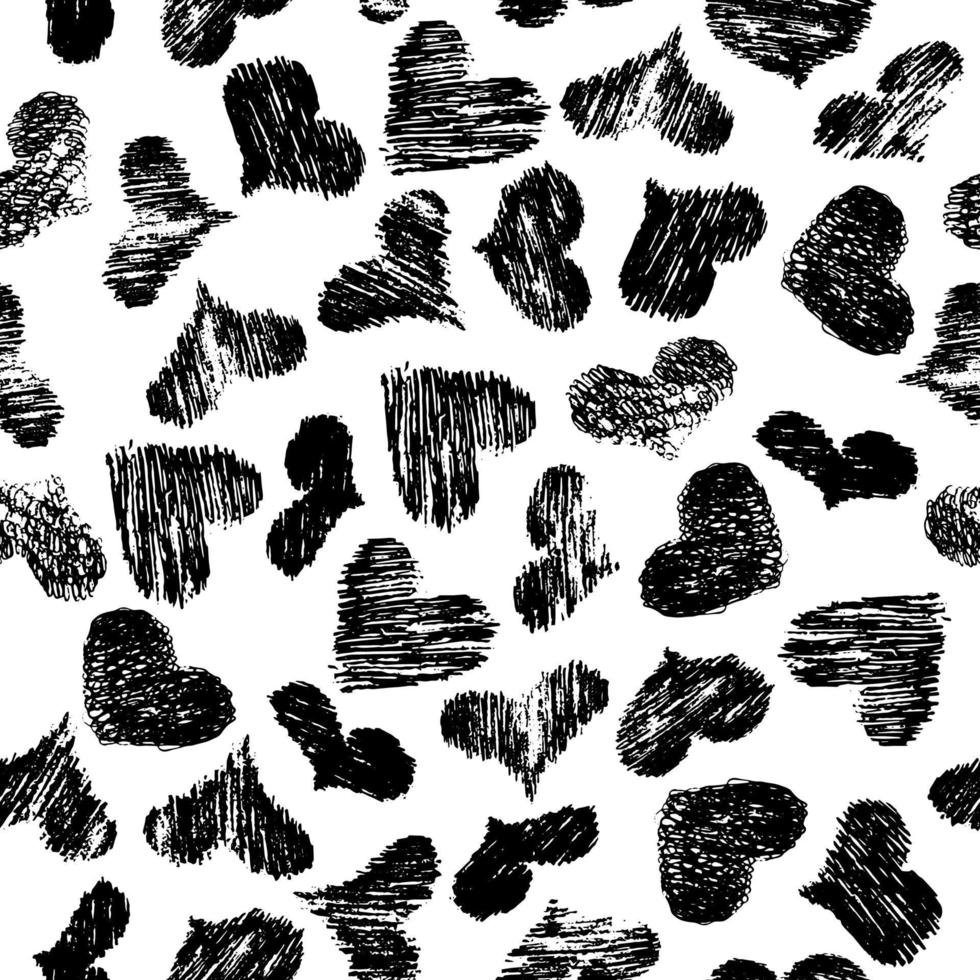 Seamless pattern with black hand drawn hearts. Vector illustration