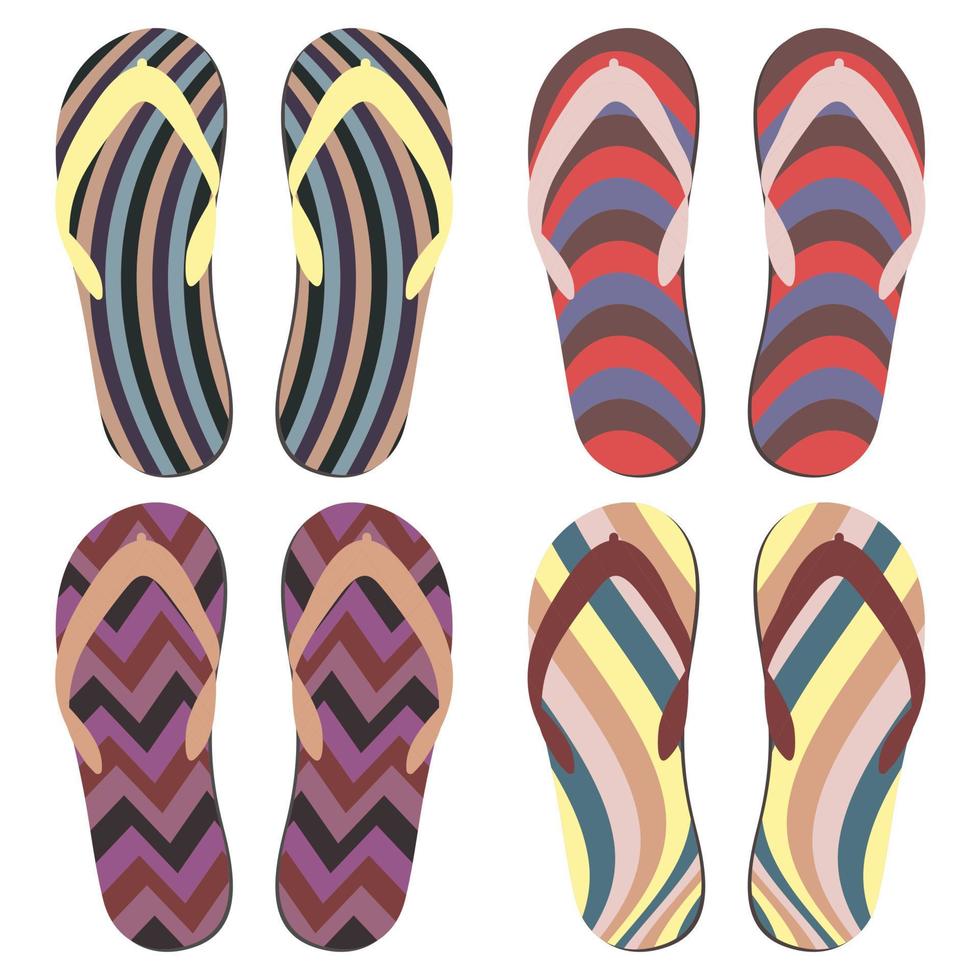 Set of Beach Slippers. Colorful Summer Flip Flops Over White Background vector