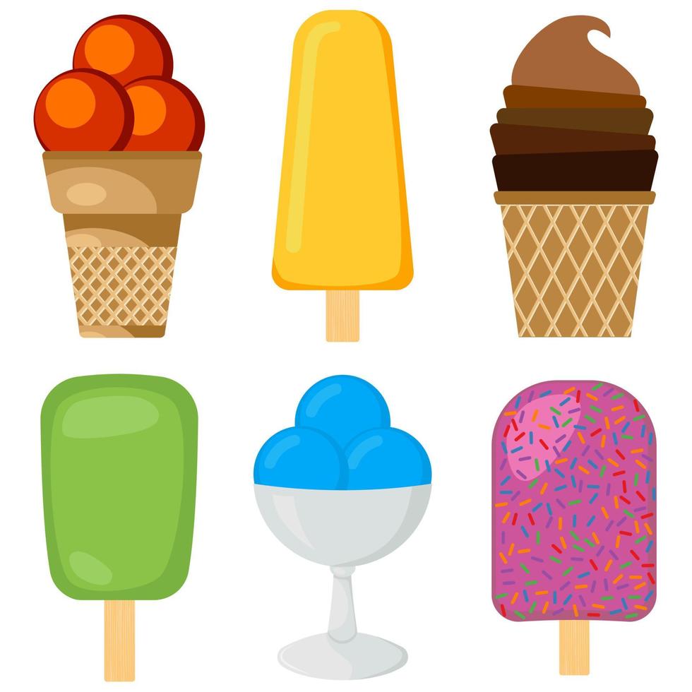 Set of different multicolored creamy ice cream. Vector illustration.