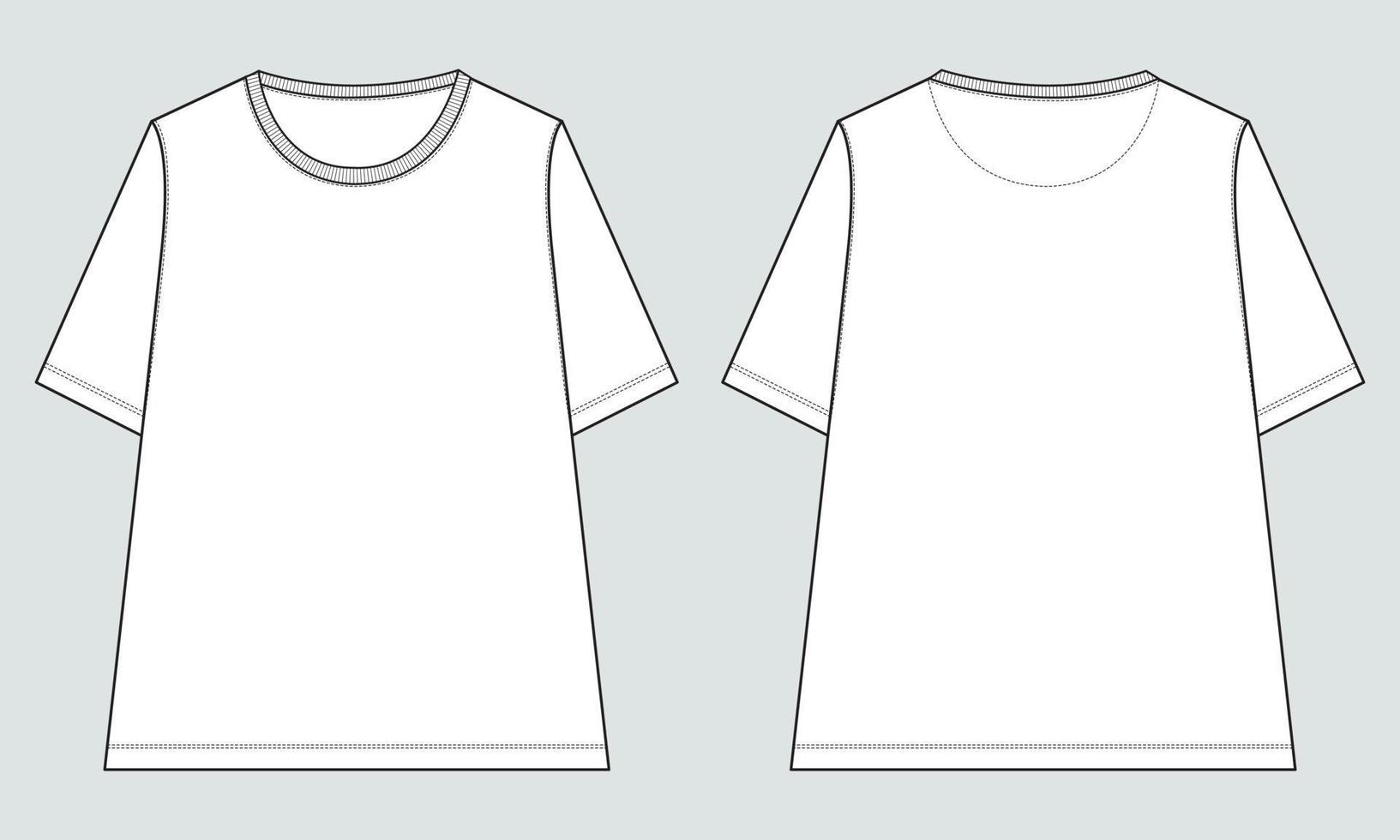 Short sleeve T-shirt Technical sketch fashion template for Women's.Vector art illustration Clothing mock up front and back views vector