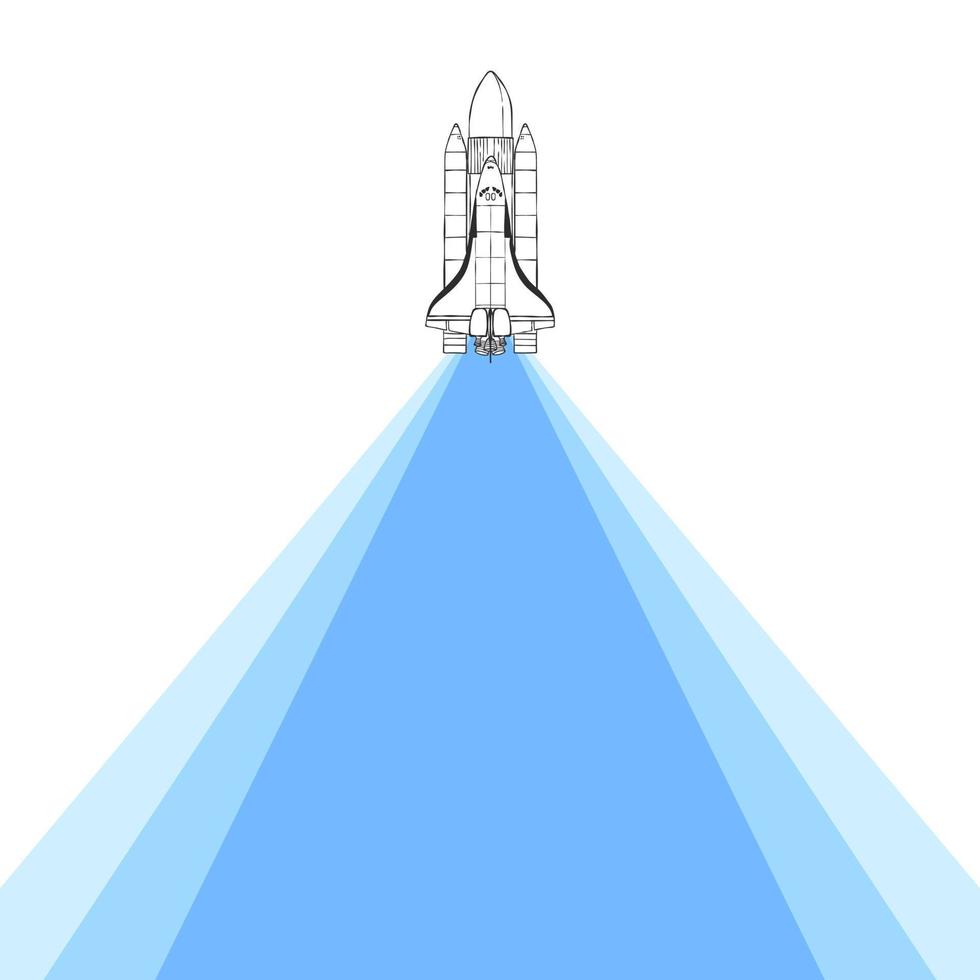 rastro de luz de cohete. lanzadera dibujada a mano con un haz de luz. ilustración vectorial vector