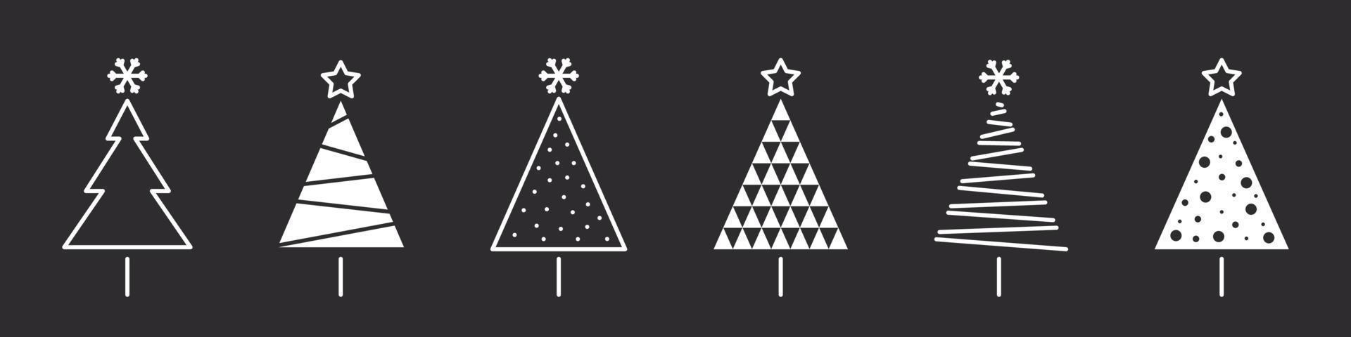 Christmas trees. Modern christmas icons. Xmas signs. Collection of conceptual christmas tree. Vector illustration