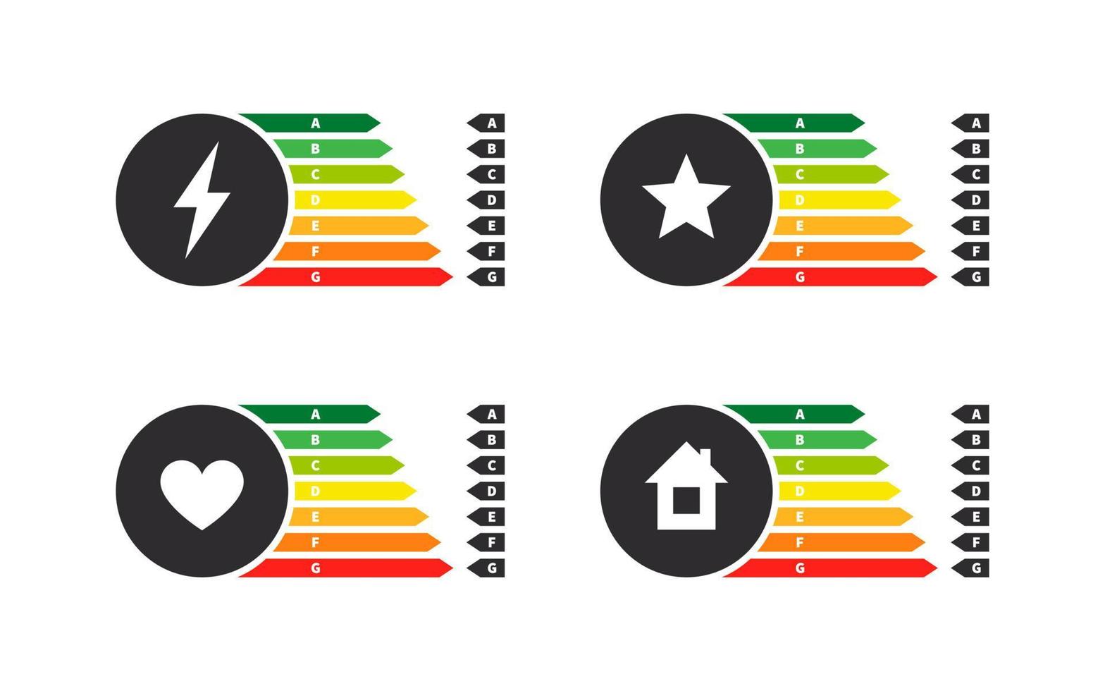 Energy graphs badges. Energy efficiency rating. Energy efficiency arrows. Vector illustration