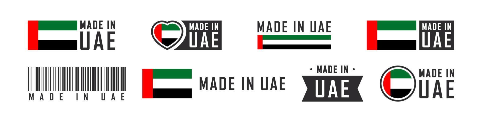 Made in UAE logo or labels. UAE product emblems. Vector illustration