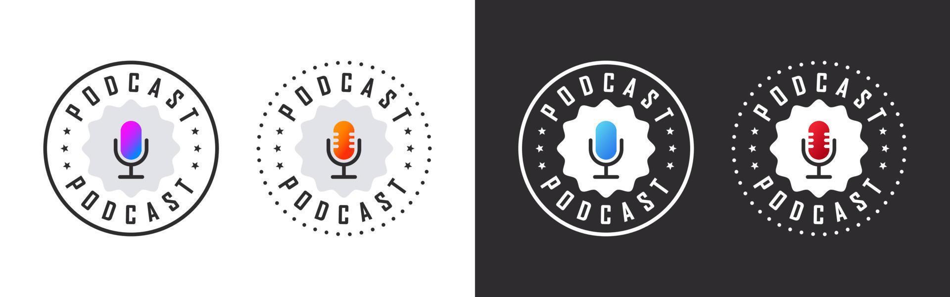 Podcast logo or badge. Podcast sign. Podcast microphone icons. Vector illustration