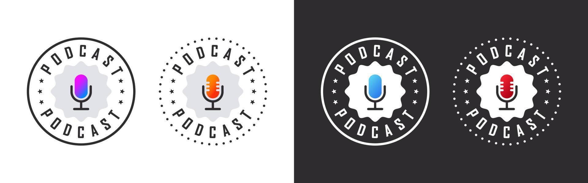 Podcast logo or badge. Podcast sign. Podcast microphone icons. Vector illustration