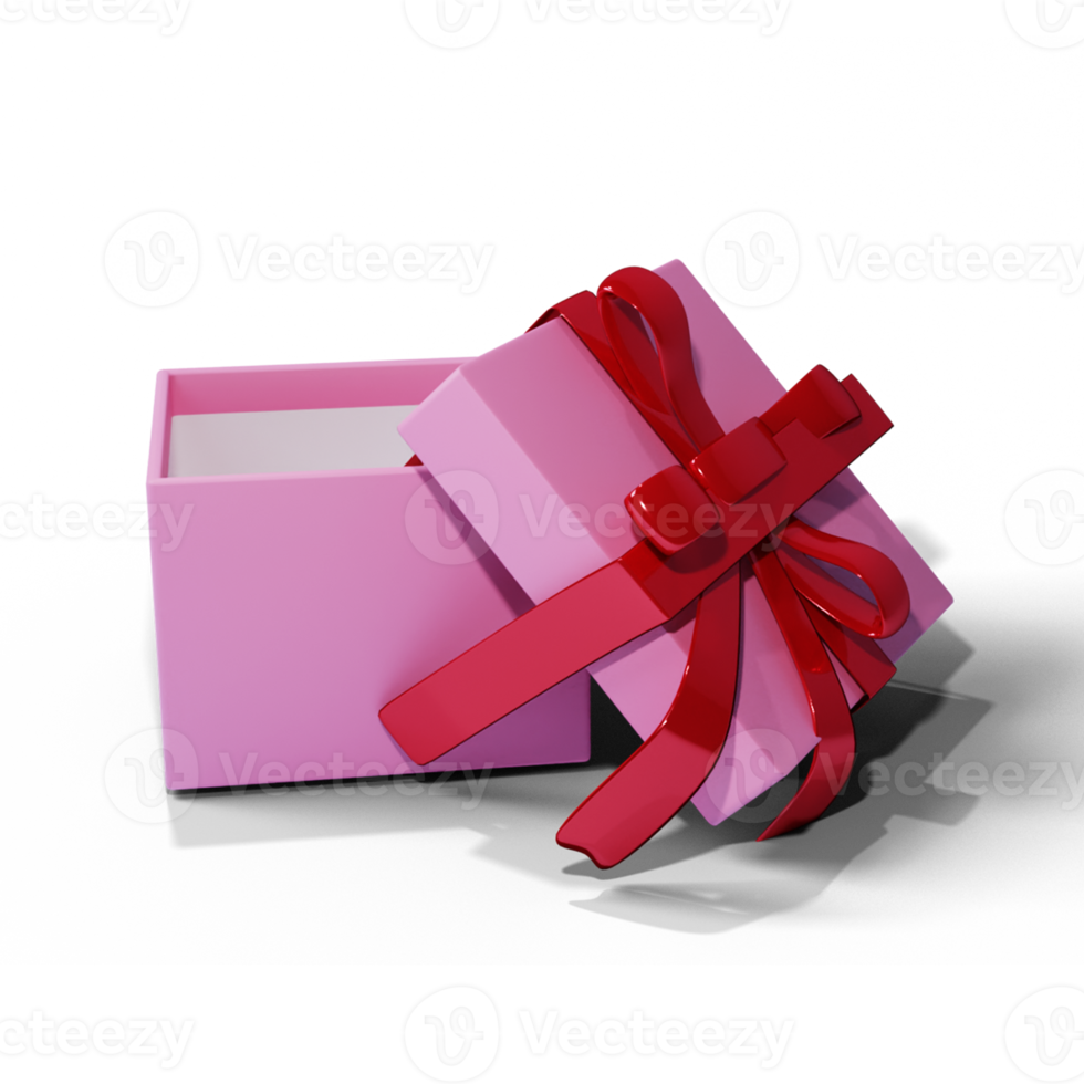 3d pink open gift box with bow or ribbon png