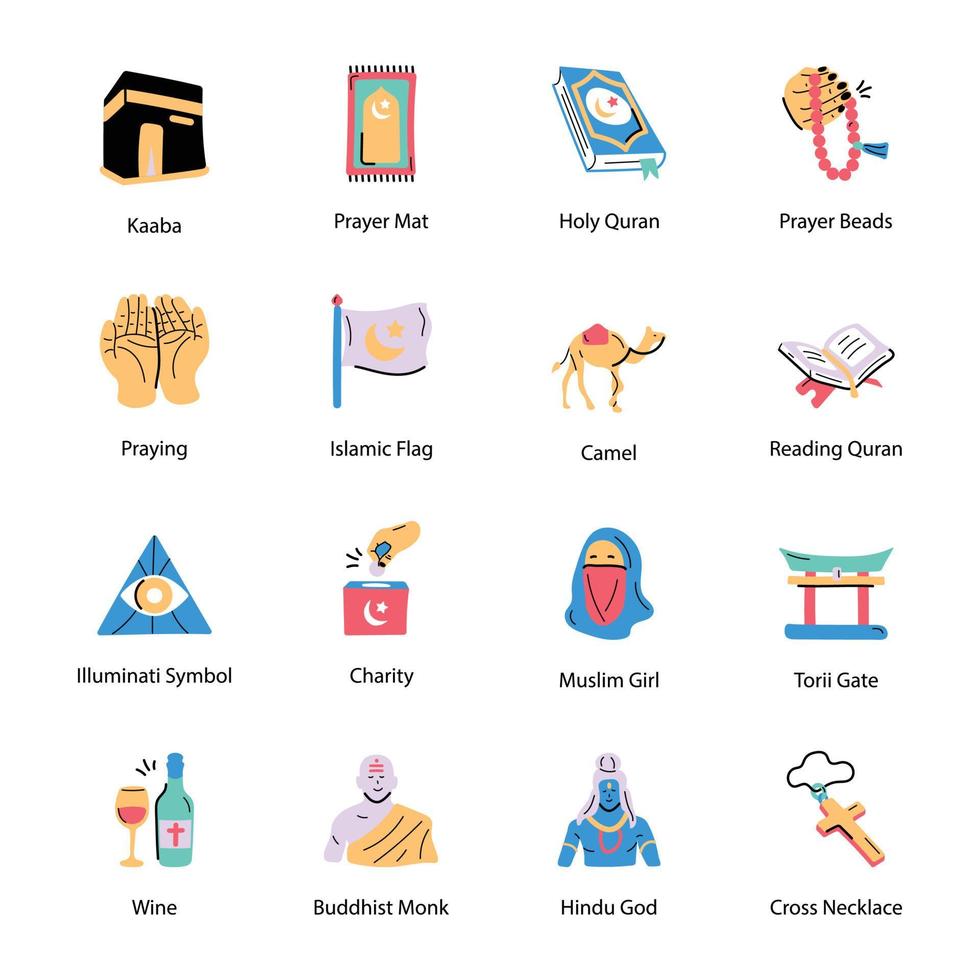 Doodle Icons of Islamic Religious vector