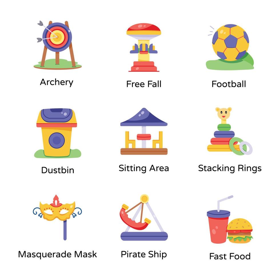 Bundle of Playground Rides Hand Drawn Icons vector