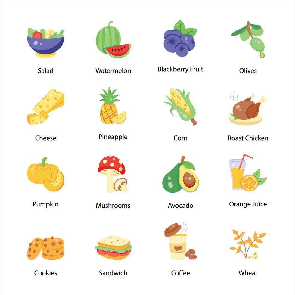Bundle of Diet Hand Drawn Icons vector
