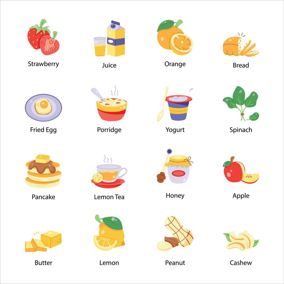 paquete de iconos dibujados a mano de alimentos vector