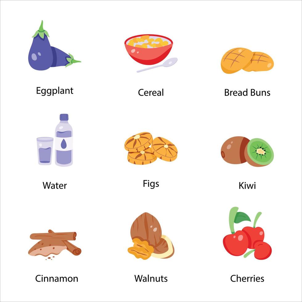 Collection of Healthy Meal Hand Drawn Icons vector