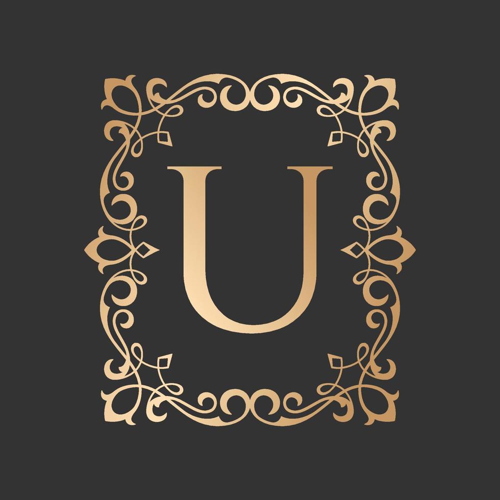 Luxury letter logo with vintage baroque ornament frame vector