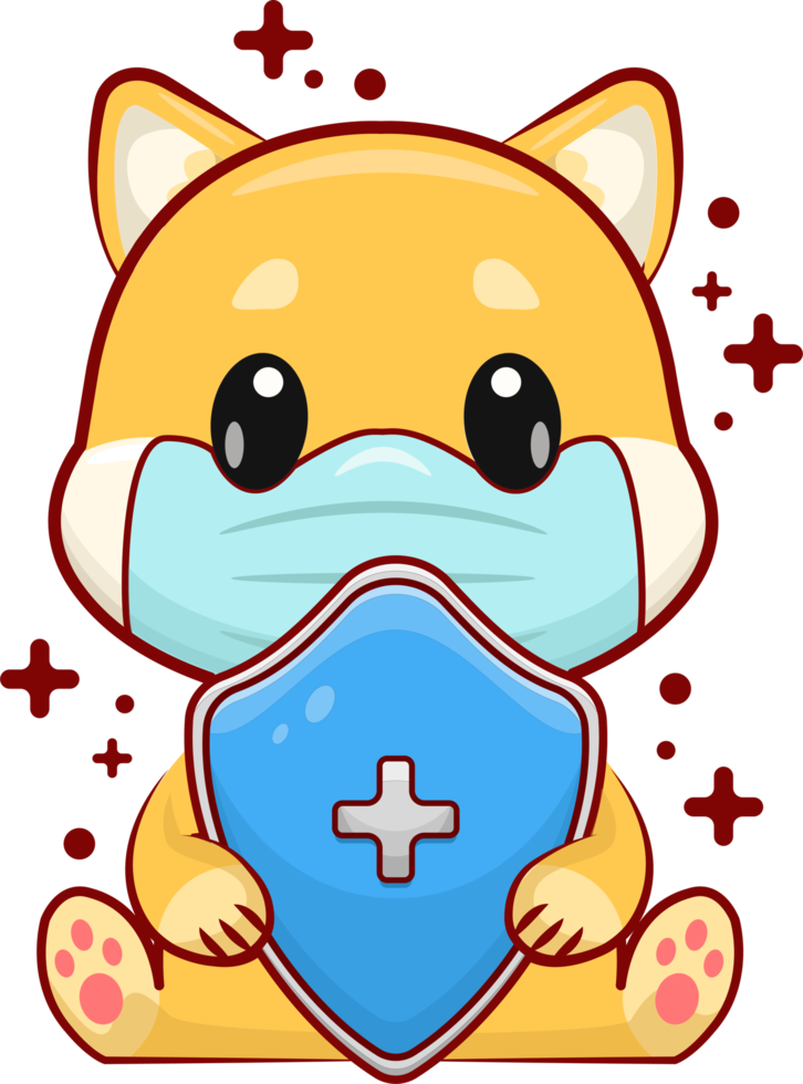 Cute Shiba Inu With Face Mask Holding Shield Shape png