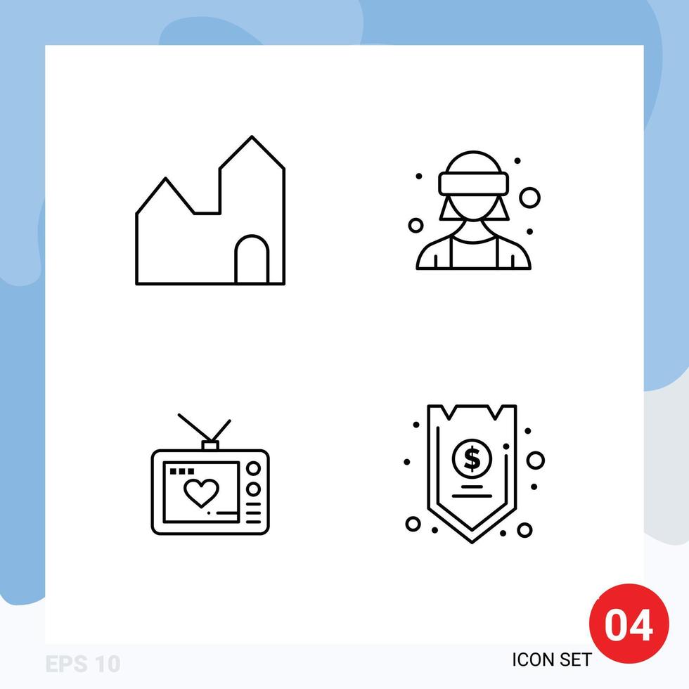 4 Universal Line Signs Symbols of factory love industry virtual reality movie Editable Vector Design Elements
