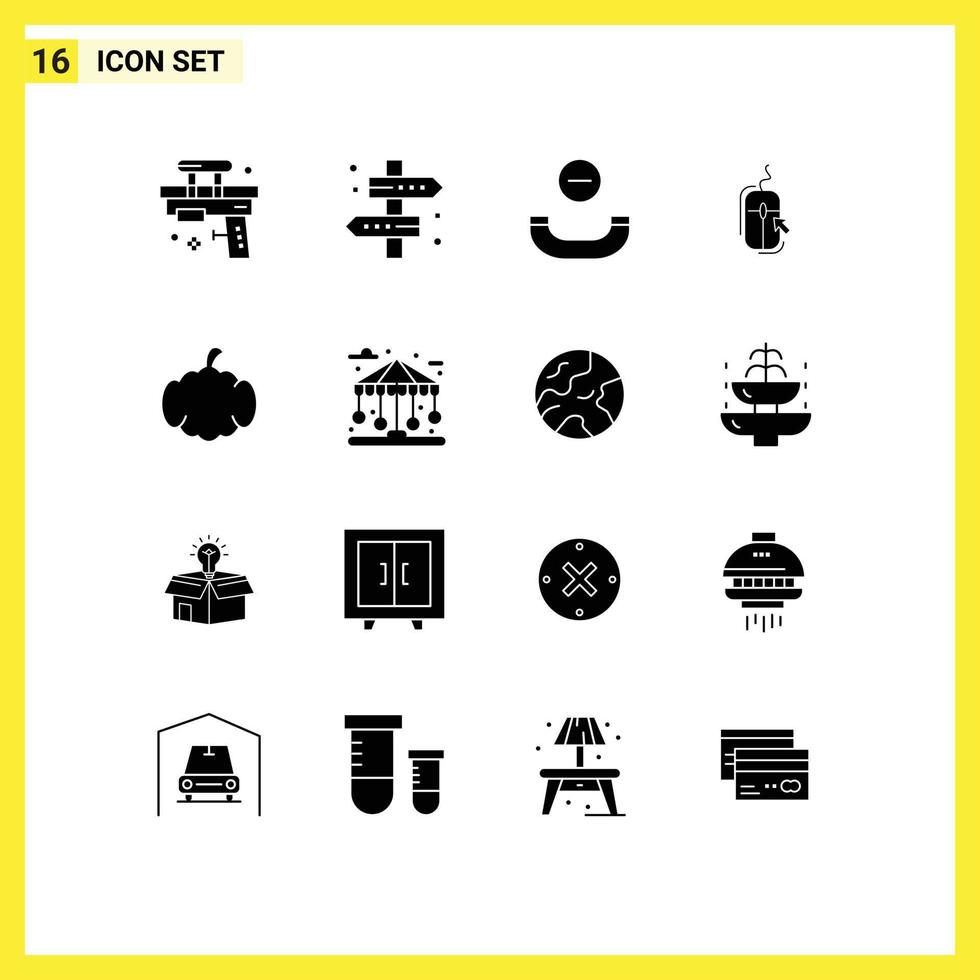 conjunto de 16 paquetes de glifos sólidos comerciales para comprar viajes por Internet haga clic en colgar elementos de diseño vectorial editables vector