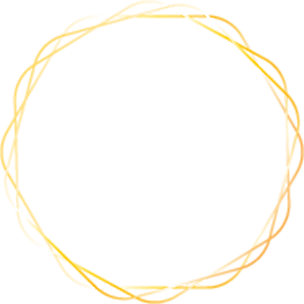 Gold glowing ellipse shape frames isolated on transparent background, shiny frame with watercolor effects png