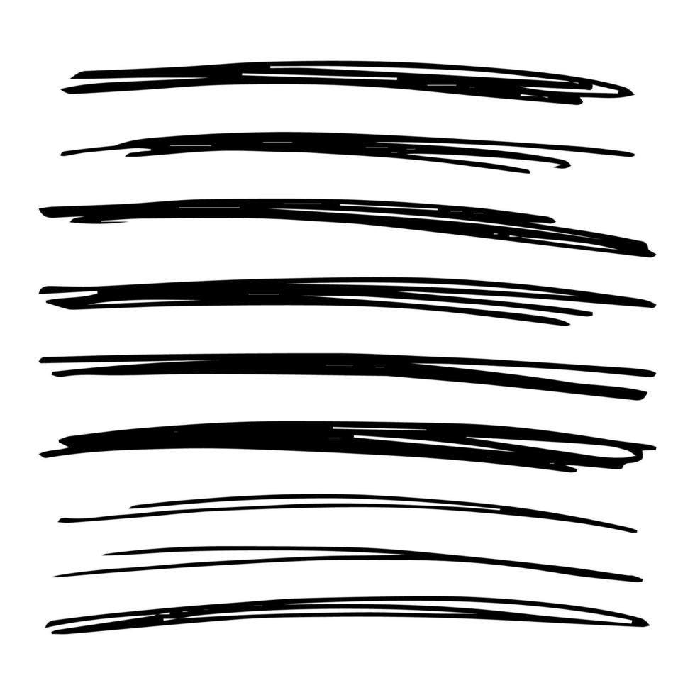 Lines hand drawn grunge set. Abstract black doodle lines isolated on white background. Vector illustration