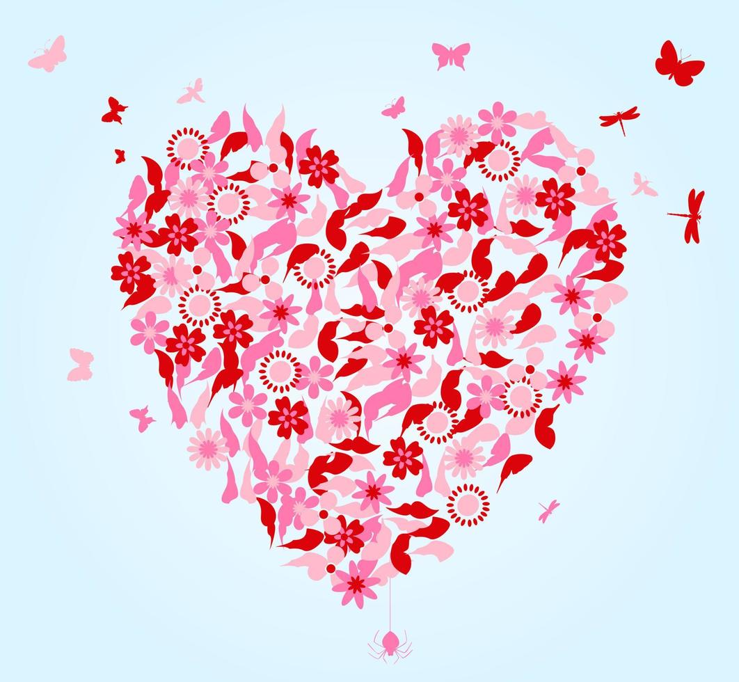 Heart from flowers and butterflies. A vector illustration