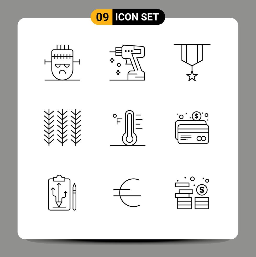 Pack of 9 Modern Outlines Signs and Symbols for Web Print Media such as cloud plant badge food plain Editable Vector Design Elements