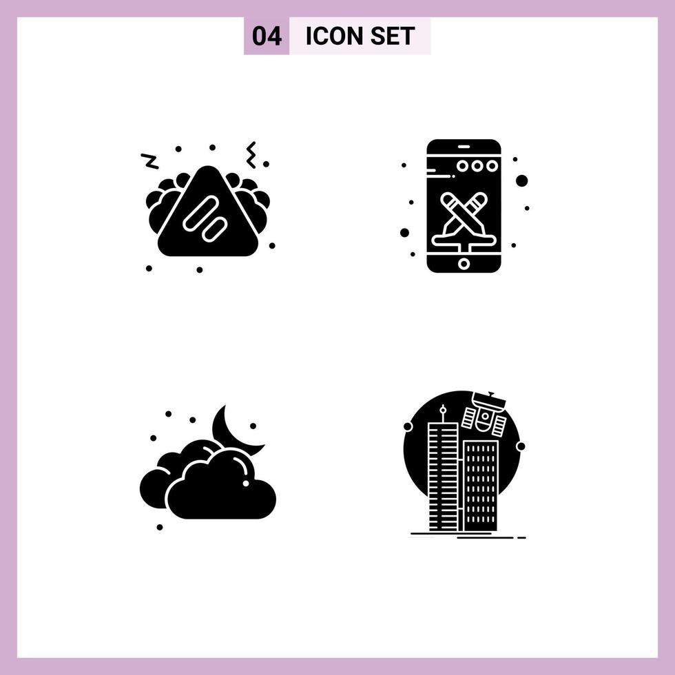 Solid Glyph Pack of 4 Universal Symbols of fast food cloudy sandwich smart phone weather Editable Vector Design Elements