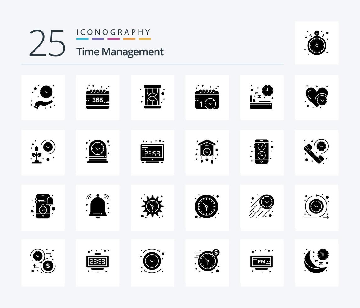 gestión del tiempo 25 paquete de iconos de glifos sólidos que incluye dieta. mirar. año. calendario. calendario vector