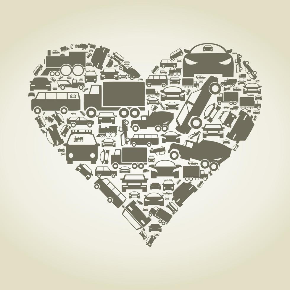 Heart made of cars. A vector illustration