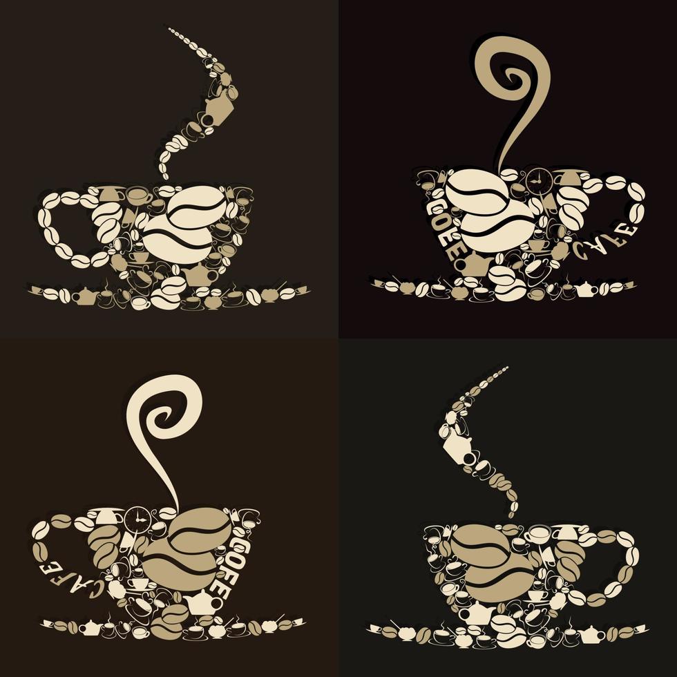 Set of mugs of coffee with a smoke. A vector illustration