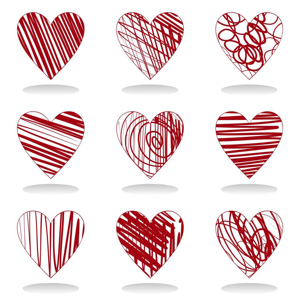 Set of icons of red hearts. A vector illustration