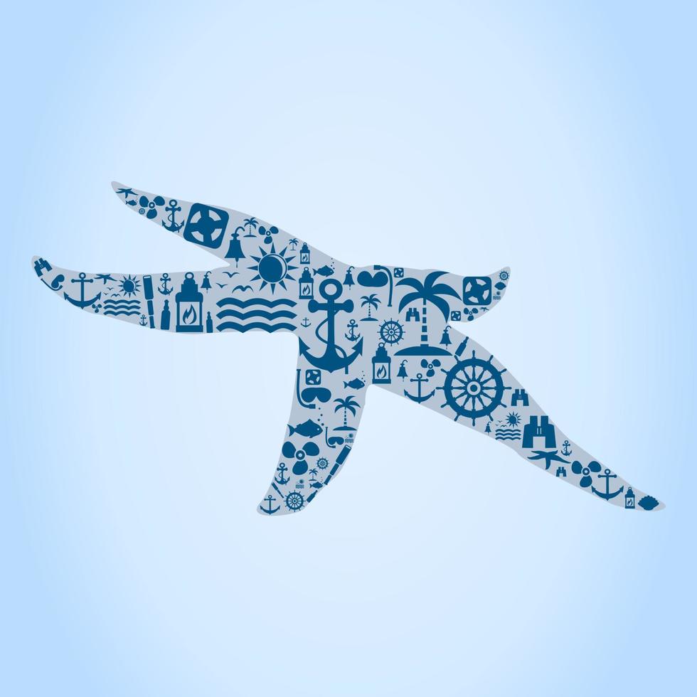 Starfish made of sea subjects. A vector illustration