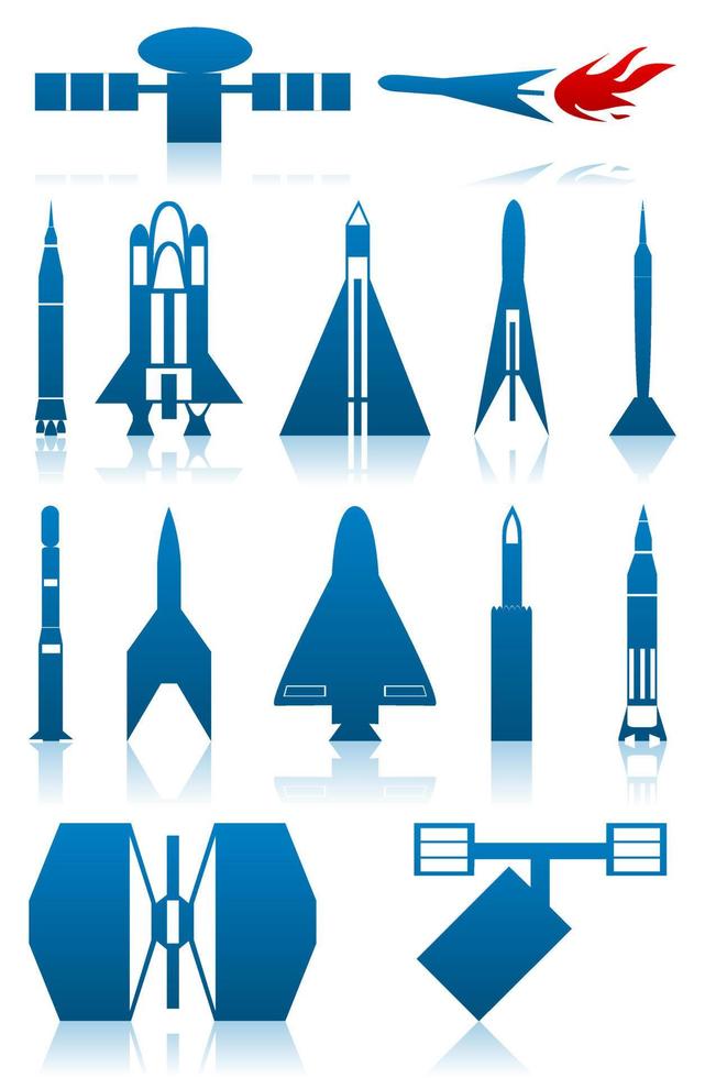 Set of icons on a theme space of dark blue colour. A vector illustration