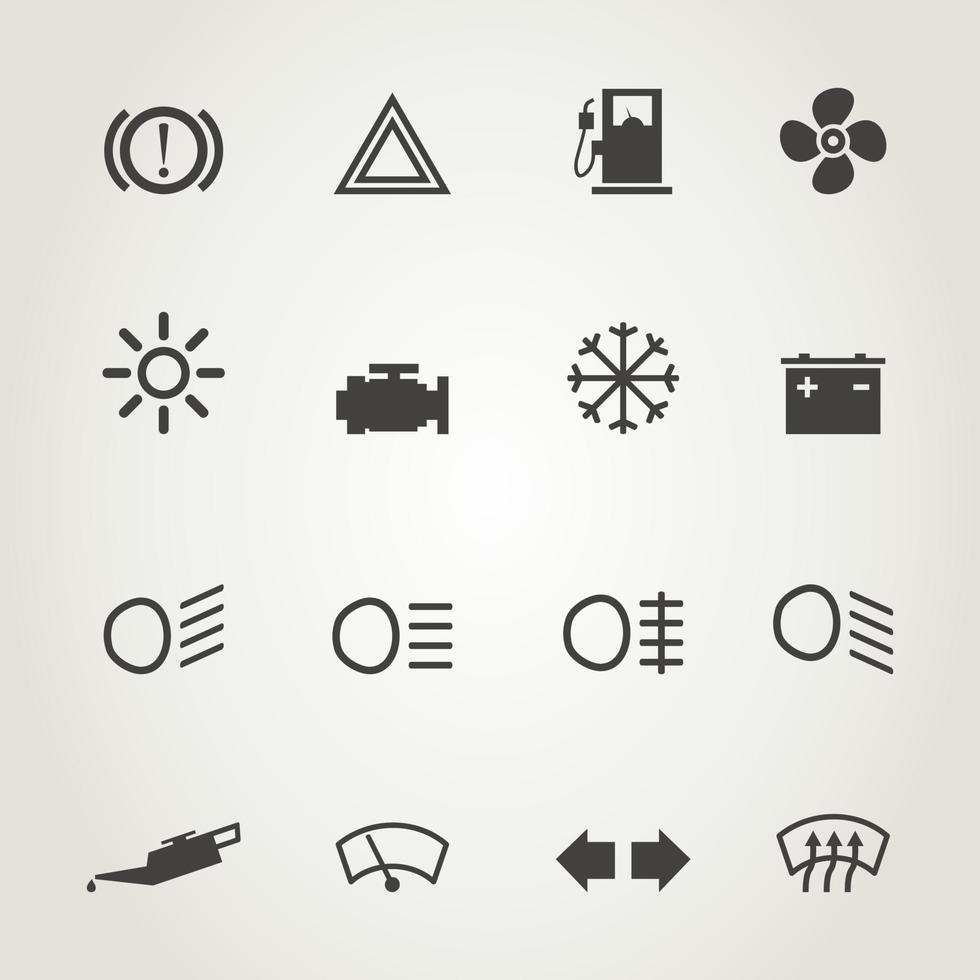 Set of icons of devices of the car. A vector illustration