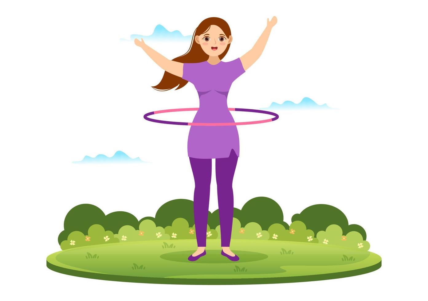 ilustración de hula hoop con personas haciendo ejercicio jugando hula hoops y entrenamiento físico en actividades deportivas dibujos animados planos plantillas dibujadas a mano vector