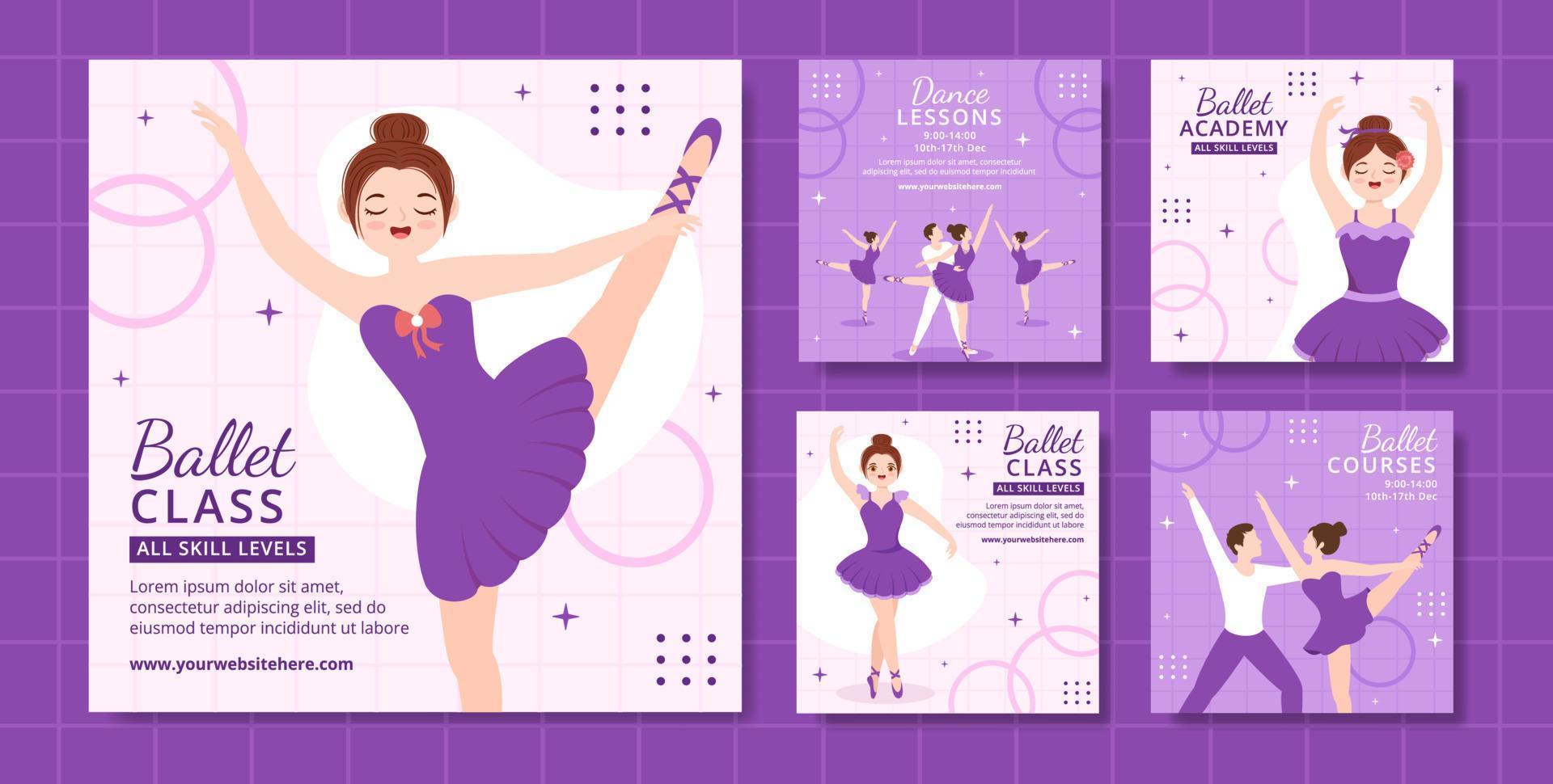 Ballet or Ballerina Social Media Post Flat Cartoon Hand Drawn Templates Illustration vector