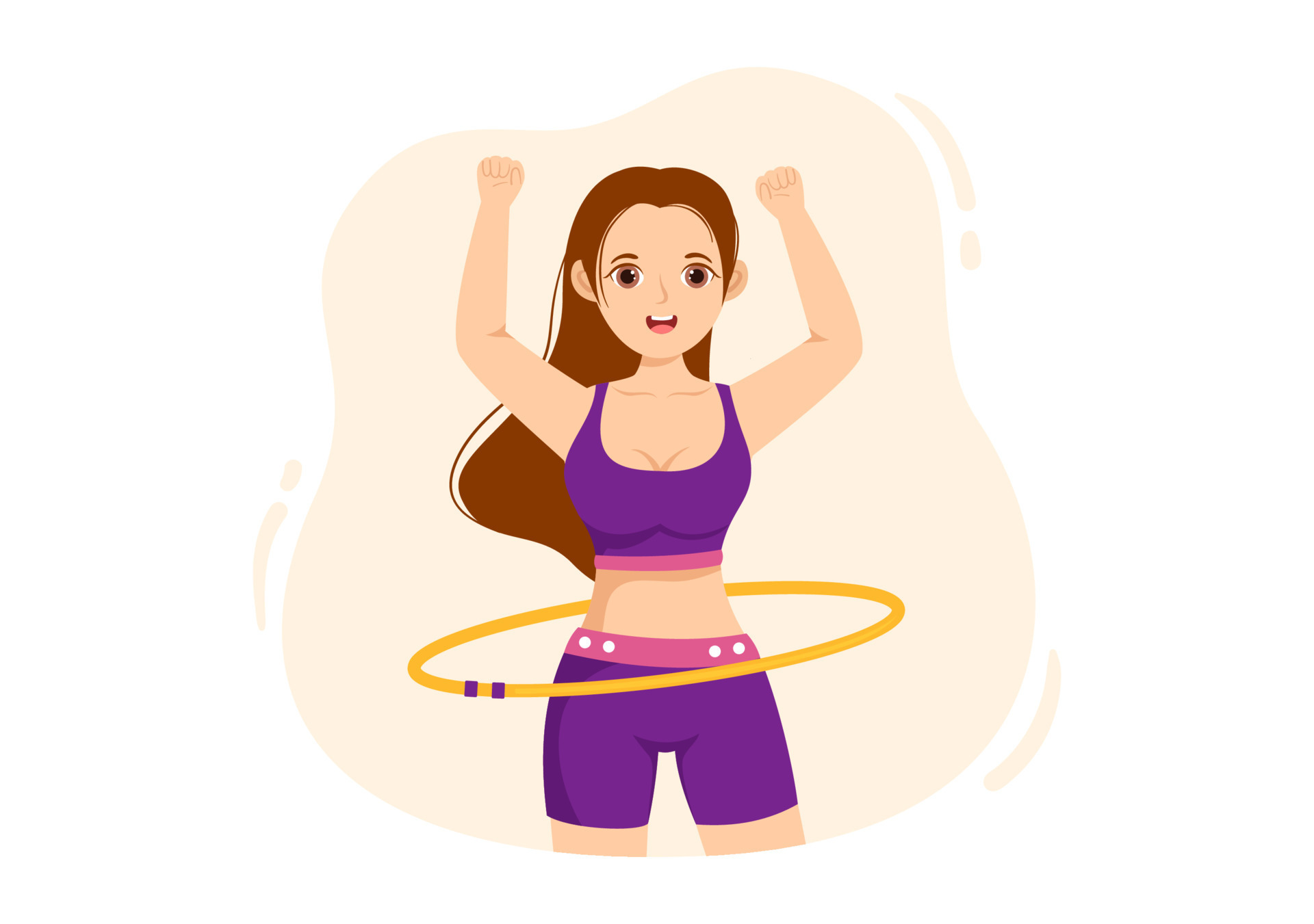 Una niña deportiva haciendo ejercicio con hula hoop sobre el parque