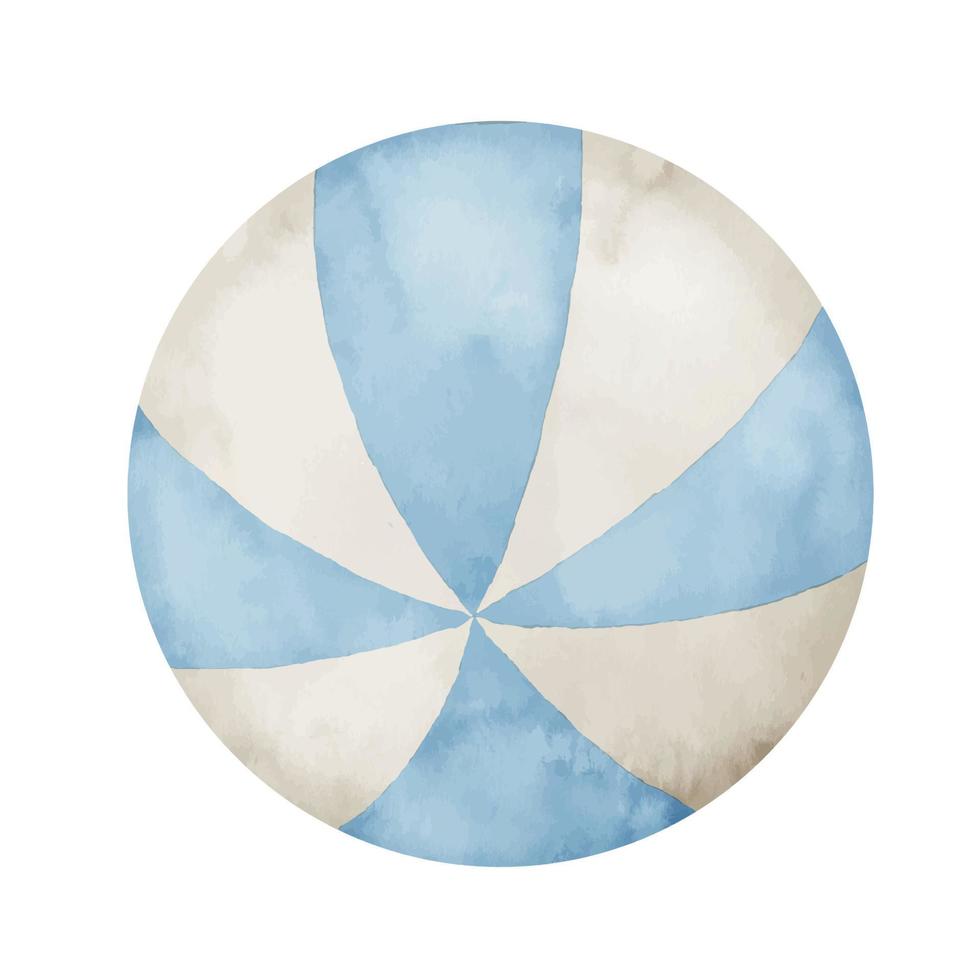 bola de juguete de bebé acuarela. ilustración dibujada a mano de pelota de playa en colores azul pastel y beige sobre fondo aislado. elemento para el juego deportivo. objeto para jugar. pintura colorida para el diseño de niños vector