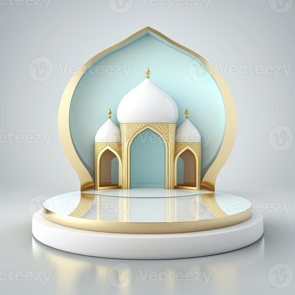 3D Realistic Rendering Ramadan Scene Islamic Podium background for Product Display photo