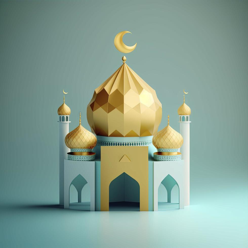 3d miniature illustration of a mosque with golden glowing dome photo