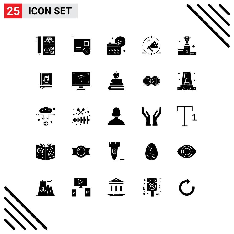 Editable Vector Line Pack of 25 Simple Solid Glyphs of megaphone advertising hardware job day Editable Vector Design Elements