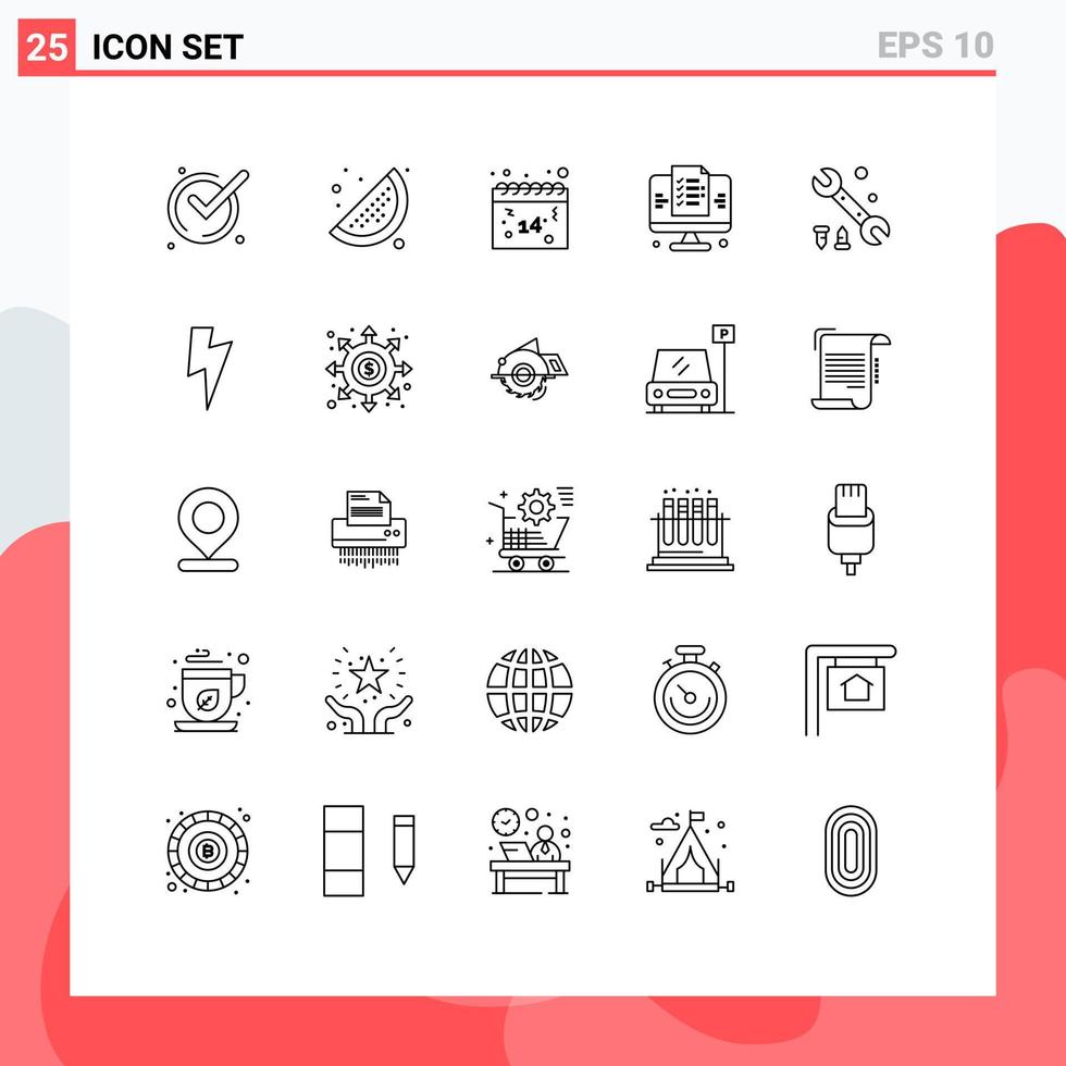 25 Creative Icons Modern Signs and Symbols of tool wrench date website page Editable Vector Design Elements