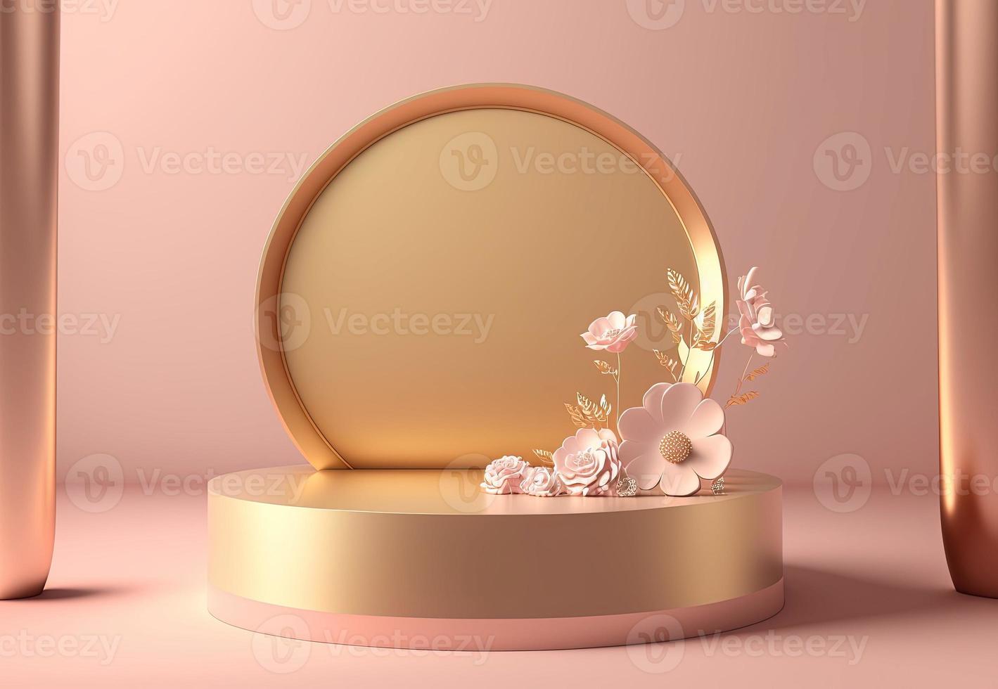 pink abstract 3d podium illustration with pedestal for displaying products photo