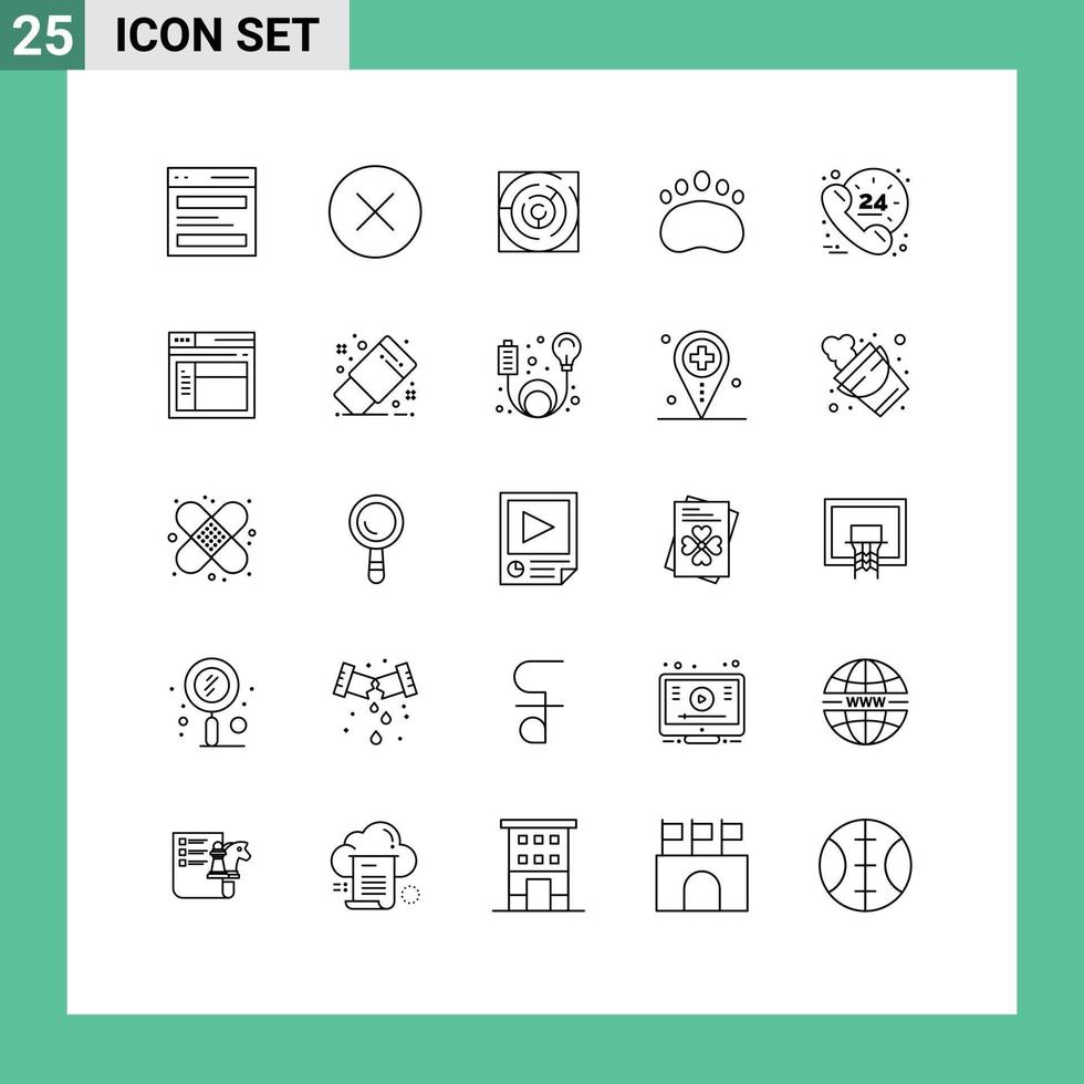 Pack of 25 Modern Lines Signs and Symbols for Web Print Media such as call footprint maze clutches pattern Editable Vector Design Elements