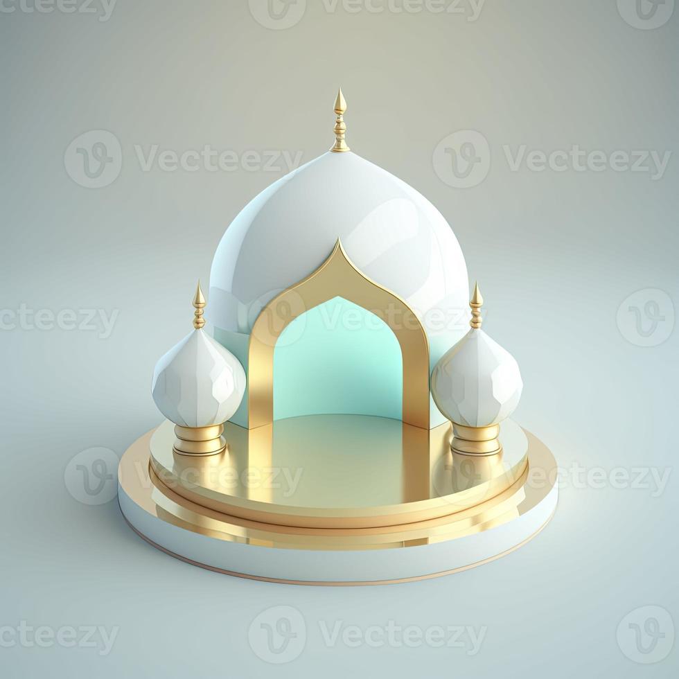 Islamic ramadan podium background of futuristic and modern 3d realistic mosque with scene and stage for product display photo