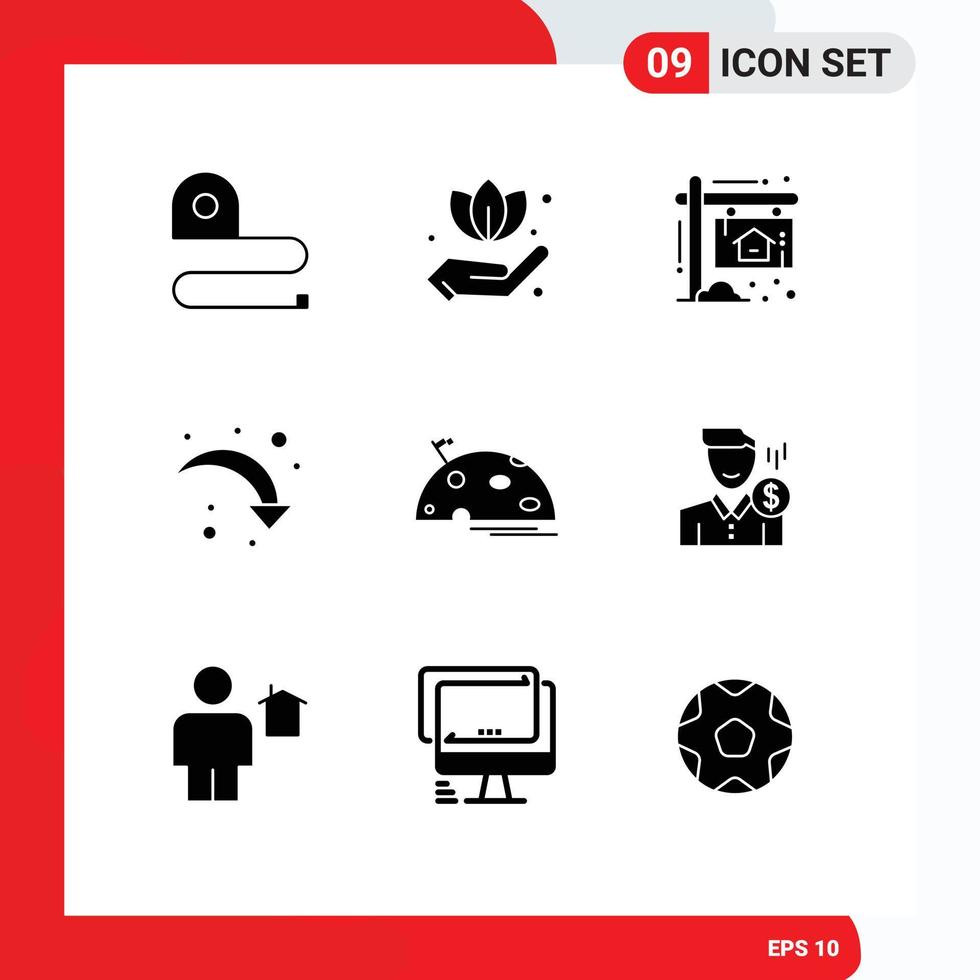 Pictogram Set of 9 Simple Solid Glyphs of moon planet board down reload Editable Vector Design Elements