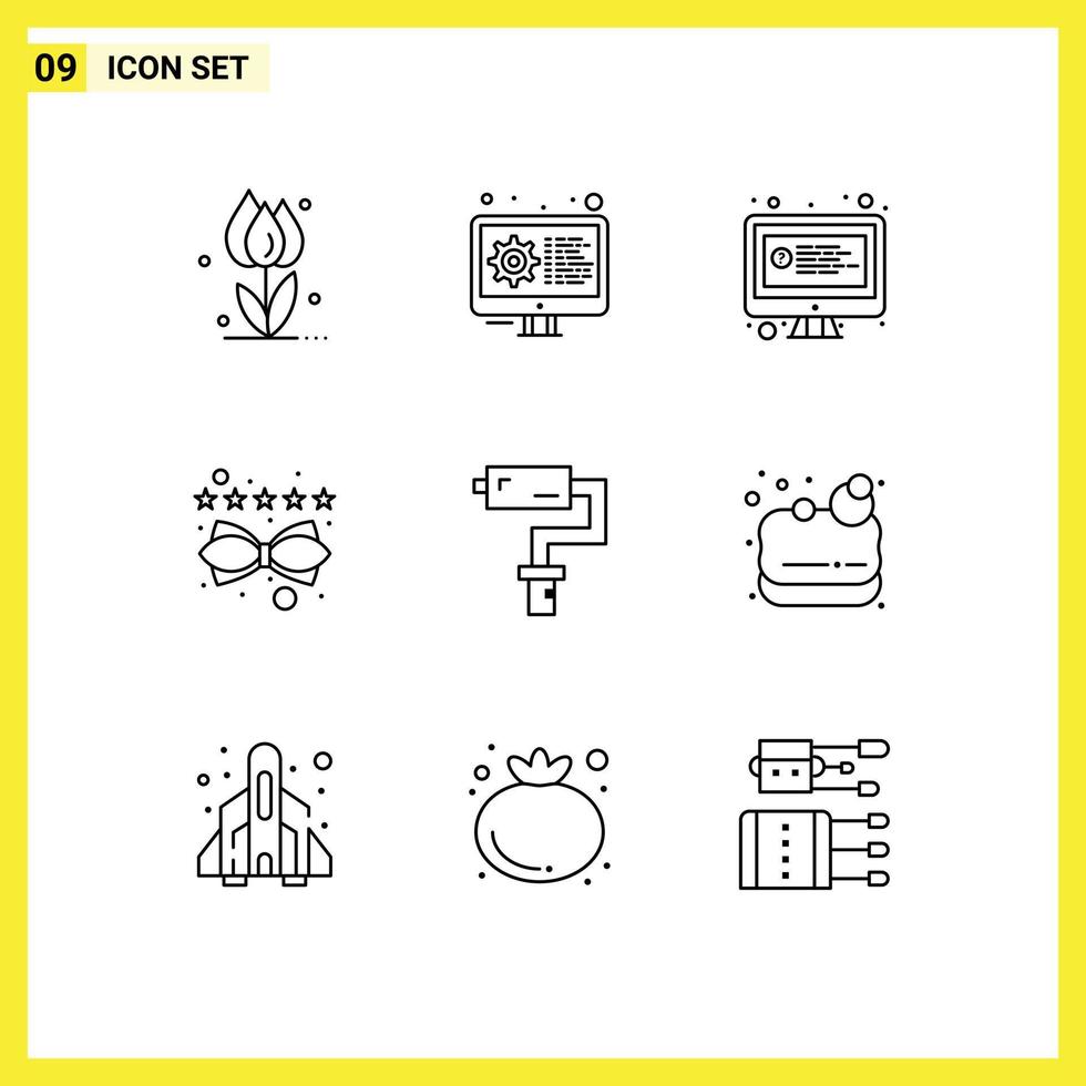 Set of 9 Vector Outlines on Grid for paint roller lead settings management chat Editable Vector Design Elements
