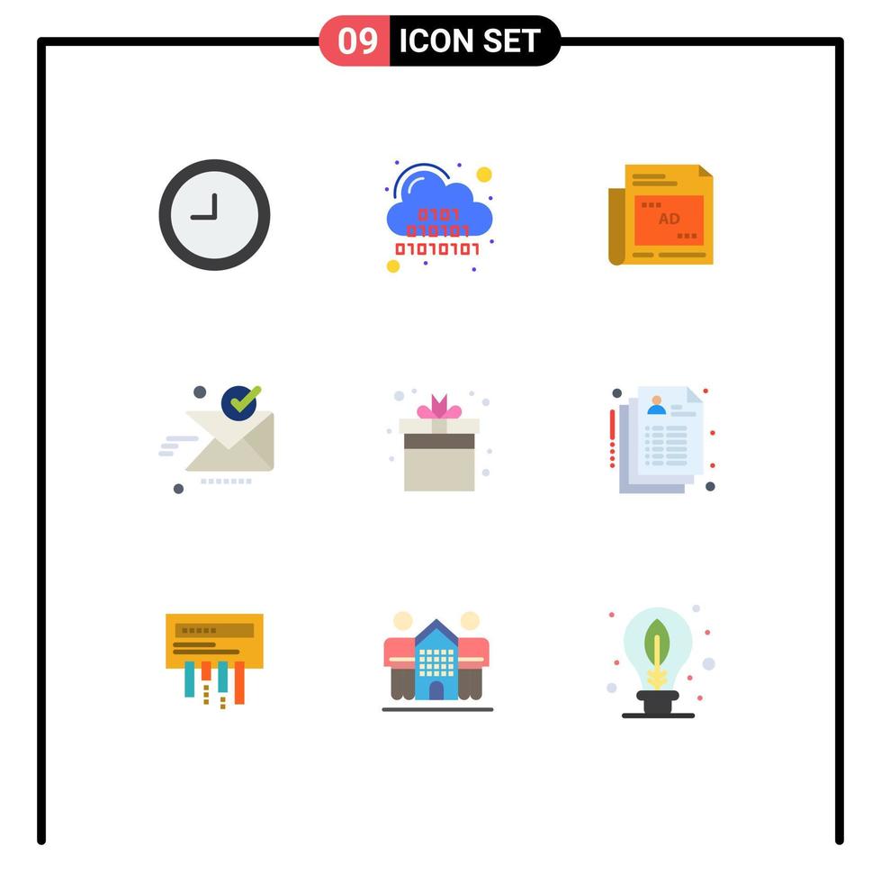 Flat Color Pack of 9 Universal Symbols of box good ad ok send Editable Vector Design Elements