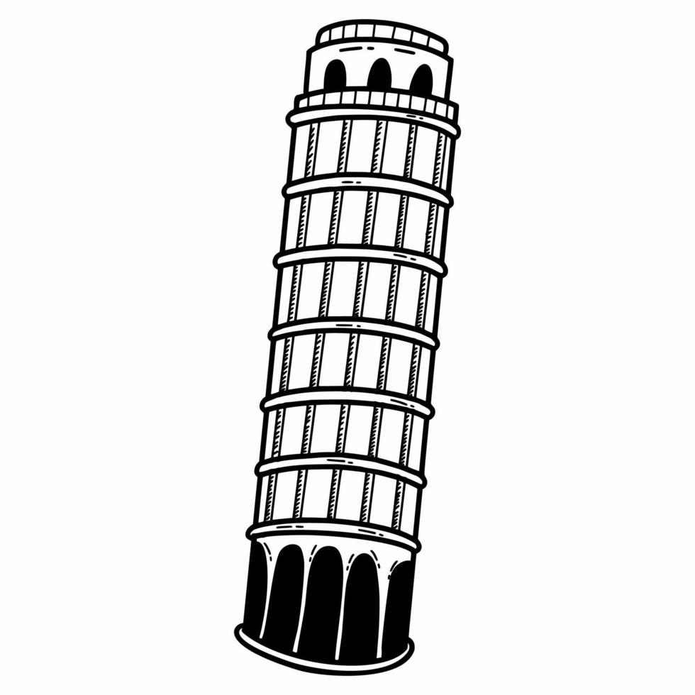 torre inclinada de Pisa. punto de referencia italiano. ilustración de garabatos vectoriales. bosquejo. vector