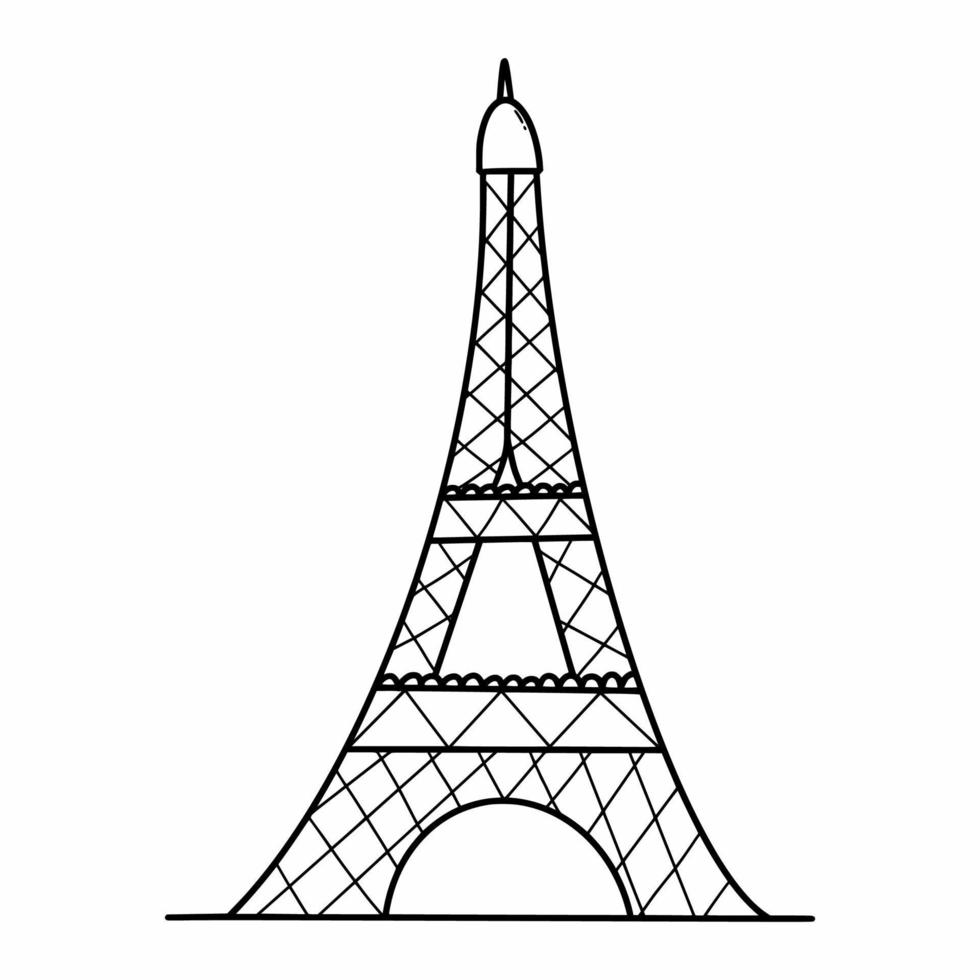 Eiffel Tower. Landmark of France. Vector doodle illustration.