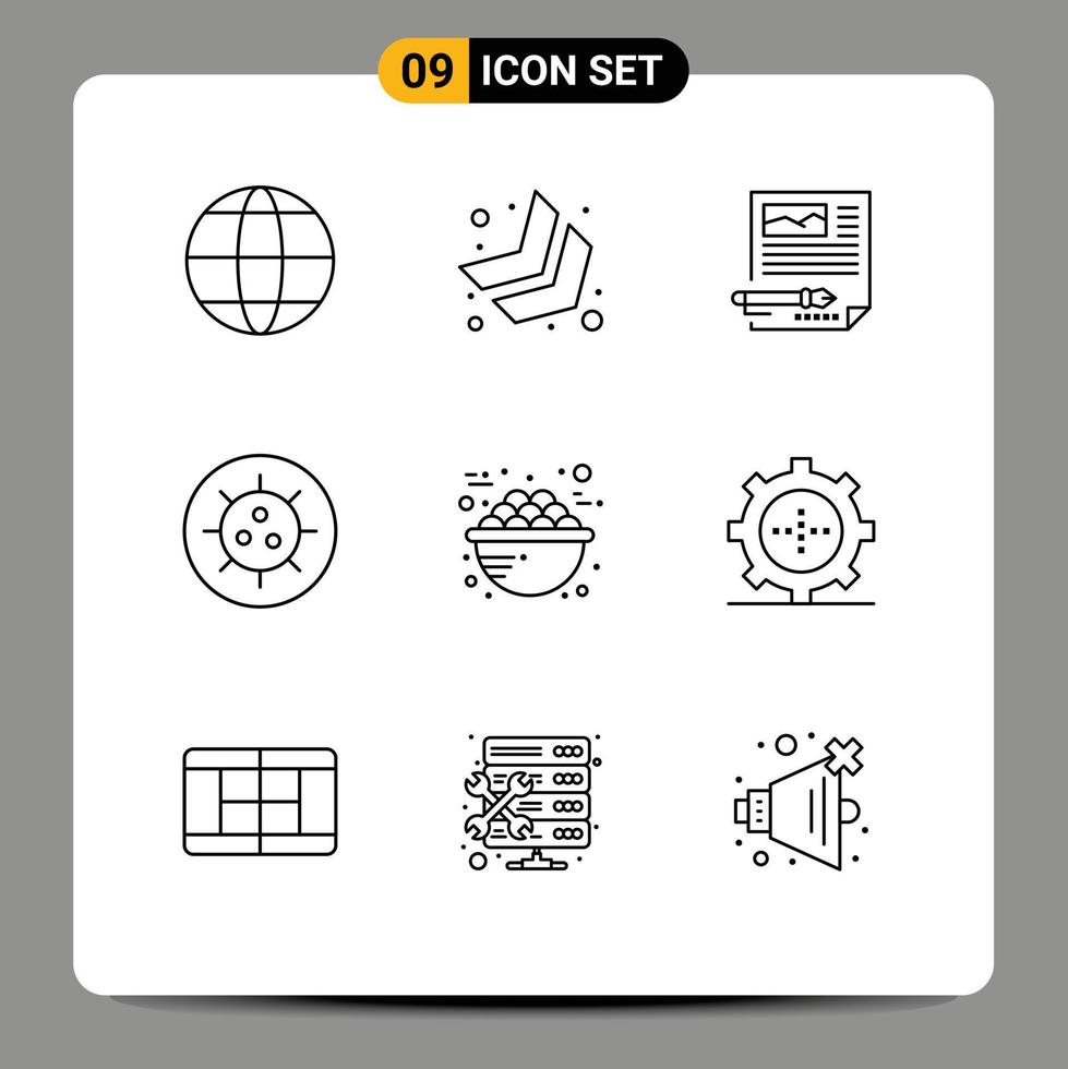 Modern Set of 9 Outlines and symbols such as breakfast food paper bowl disease Editable Vector Design Elements
