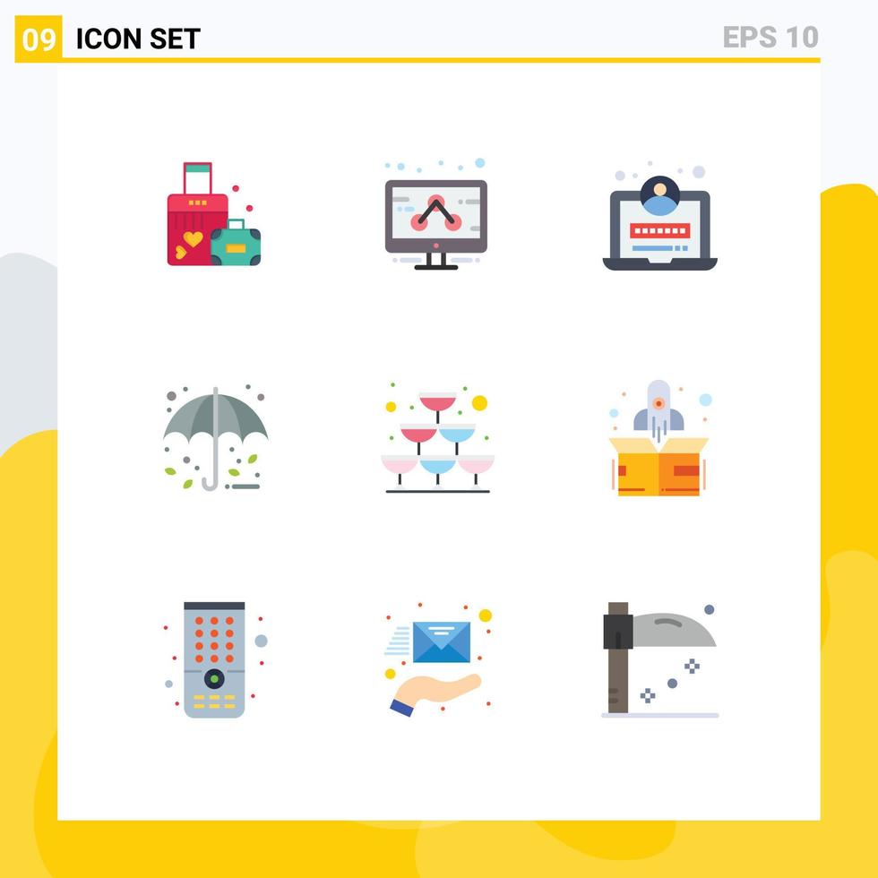 Flat Color Pack of 9 Universal Symbols of party sparkling web glass rain Editable Vector Design Elements